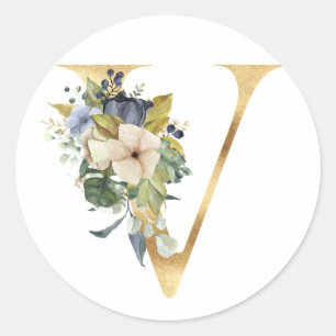 Blumenmonogramm in Gold Klassischer runder Aufkleb Aufkleber