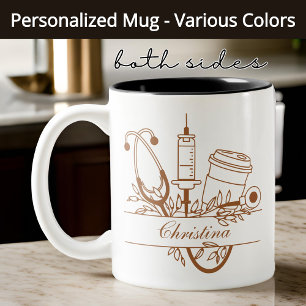Blumenmonogramm-Krankenschwester-Tasse, individuel Zweifarbige Tasse