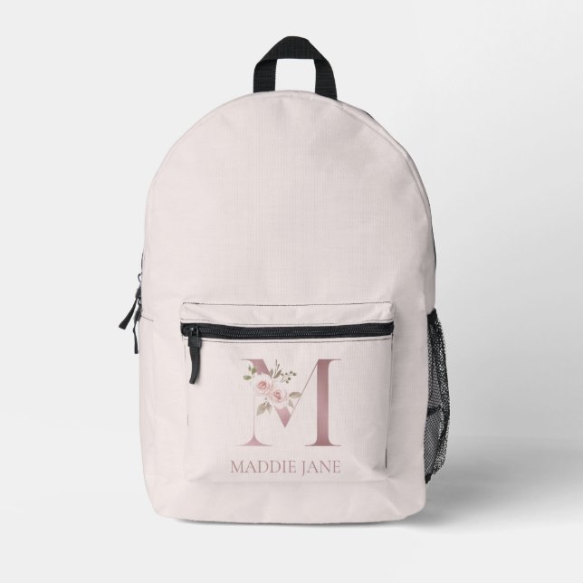 Blumenmonogramm M Name  Bedruckter Rucksack (Vorderseite)