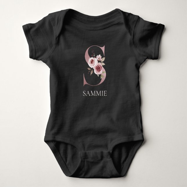 Blumenmonogramm S Name  Baby Strampler (Vorderseite)