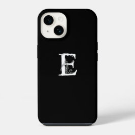BLUMENMONOGRAMM SCHREIBEN E MINIMALISTISCHE SCHWAR iPhone 14 HÜLLE