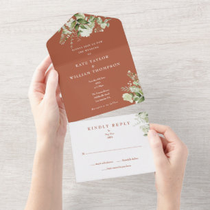 Blumenmonogramm Terrakotta Hochzeit All In One Einladung