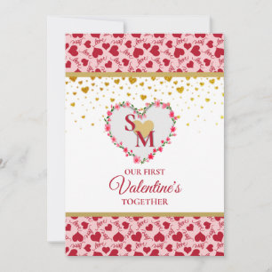 Blumenmonogramm Valentinstag mit goldenem Herzen