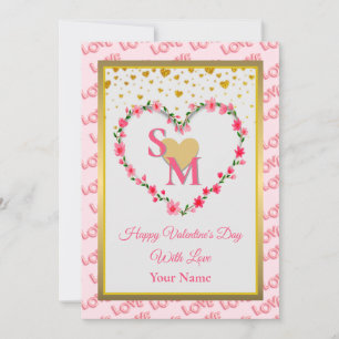 Blumenmonogramm Valentinstag mit goldenem Herzen