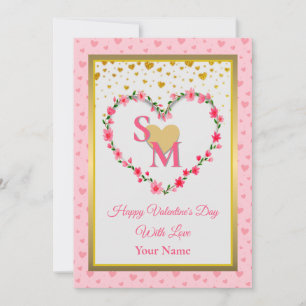 Blumenmonogramm Valentinstag mit goldenem Herzen