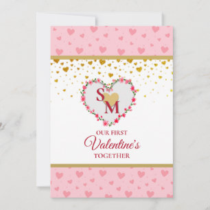 Blumenmonogramm Valentinstag mit goldenem Herzen
