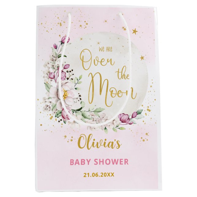 Blumenmoon Pink Babydusche Mittlere Geschenktüte (Vorderseite)