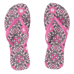 Blumenmoroccan Fliese, Fuchsienrosa und Grau Flip Flops