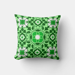 Blumenmosaik aus Marokko, Smaragd- und Limettengrü Kissen