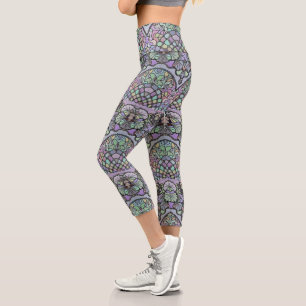 Blumenmosaik-Muster für abstrakte lila Pansy-Mosai Capri Leggings