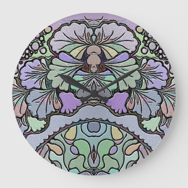 Blumenmosaik-Muster für abstrakte lila Pansy-Mosai Große Wanduhr (Vorderseite)