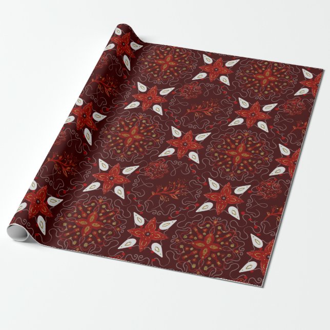 Blumenmosaikmuster aus Rot, Weiß aus Burgund Geschenkpapier (Ungerollt)