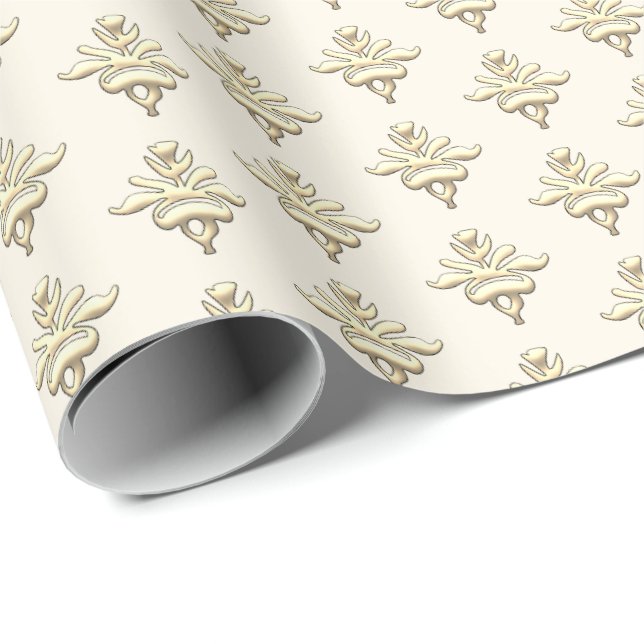 Blumenmotiv Gold Muster Vintag Elegante Blume Geschenkpapier (Rolleneckpunkt)