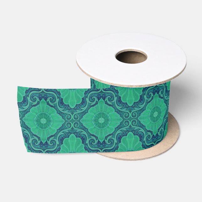 Blumenmotiv "Grüne Blume", böhmisches Muster Satinband (Spule)