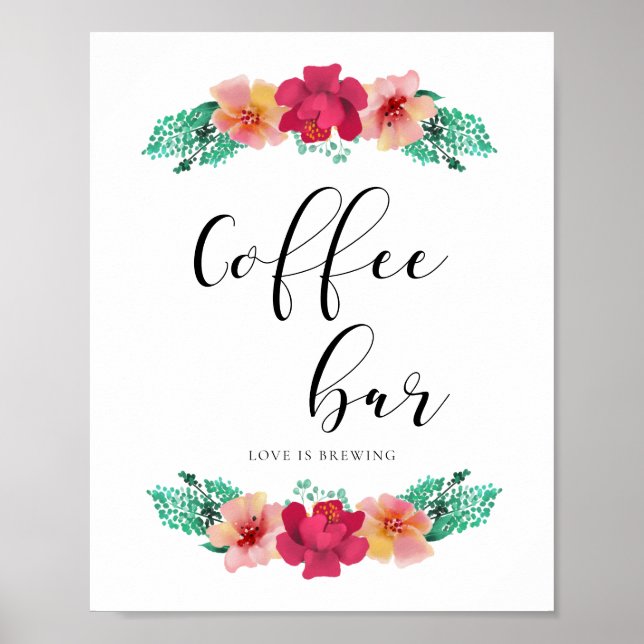Blumenmotiv-Hochzeitszeichen für Kaffee Bar Poster (Vorne)