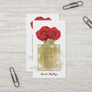 Blumenmotiv Parfüm Flasche Rote Rosen Gold Glam Visitenkarte