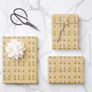 Blumenmotive auf gelben Streifen Geschenkpapier Set