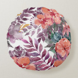 Blumenmotive in Wasserfarben Rundes Kissen