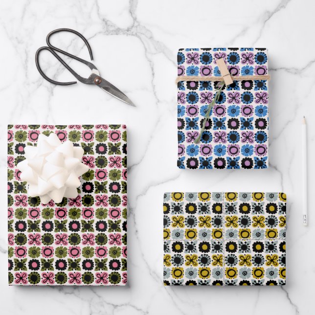 Blumenmotive - Papierblatt für Farbenverpackungen Geschenkpapier Set (Vorderseite)