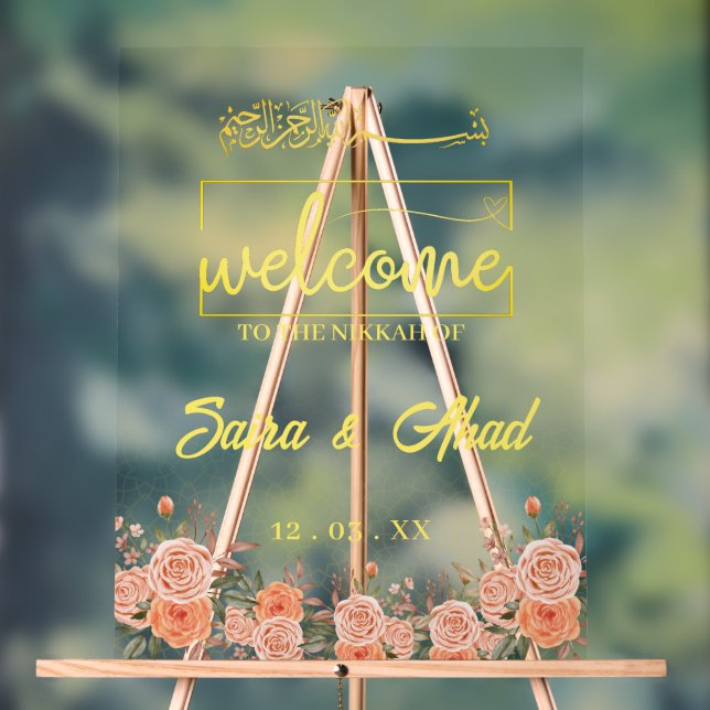 Blumenmuslime Nikah Wedding Begrüßungszeichen Acrylschild (Neutral)