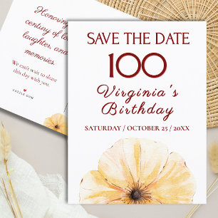 Blumenmuster 100. Geburtstag, elegantes Gelbblüten Ankündigungspostkarte