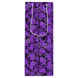 Blumenmuster 15.Lila.b Schwarze BG Geschenktüte Für Weinflaschen