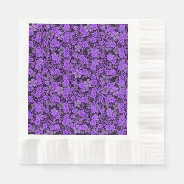 Blumenmuster 15.Lila.b Schwarze BG Serviette (Vorderseite)