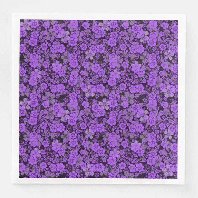 Blumenmuster 15.Lila.b Schwarze BG Serviette (Vorderseite)