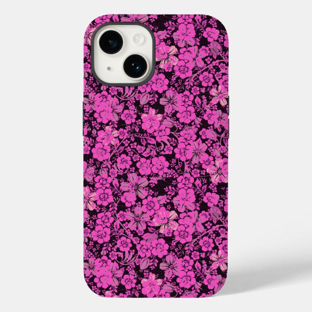 Blumenmuster 15.Pink Schwarz BG Case-Mate iPhone 14 Hülle (Rückseite)