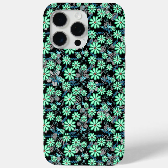 Blumenmuster 17.b Schwarze BG Case-Mate iPhone Hülle (Rückseite)