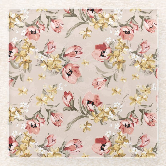 Blumenmuster 3 der abstrakten Eleganz Glasuntersetzer (Vorderseite)