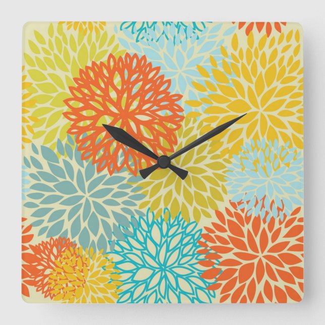 Blumenmuster 3 quadratische wanduhr (Vorderseite)