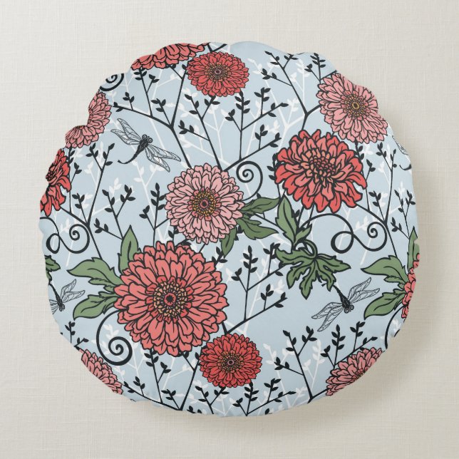 Blumenmuster 3 rundes kissen (Vorderseite)