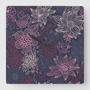 Blumenmuster 4 quadratische wanduhr