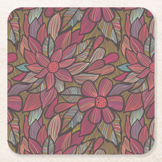 Blumenmuster 4 rechteckiger pappuntersetzer (Vorderseite)