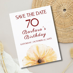 Blumenmuster 70. Geburtstag - Elegantes Gelbblüten Ankündigungspostkarte