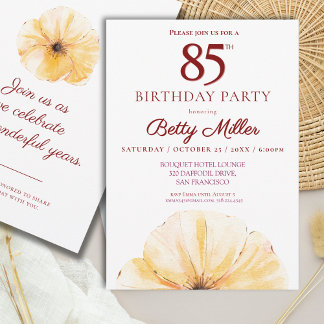 Blumenmuster 85. Geburtstag - elegantes Gelbblüten Einladung