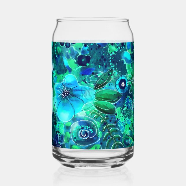 Blumenmuster Abstraktes Muster Blau Grüne Aquamari Dosenglas (Vorderseite)
