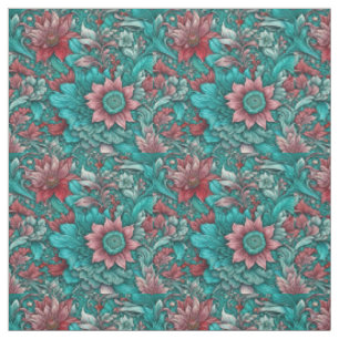 Blumenmuster, Aqua, Aquamarin, Türkis und Grau Stoff