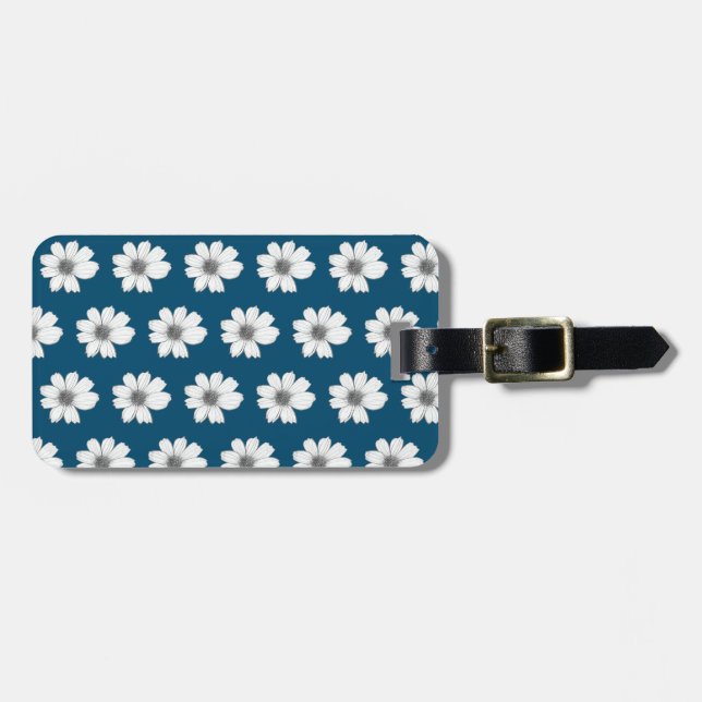 Blumenmuster aquamarin blau gepäckanhänger (Vorderseite horizontal)