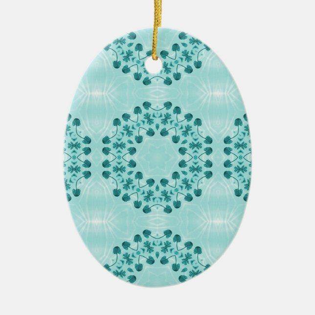 Blumenmuster, Aquamarin blau Keramik Ornament (Vorne)