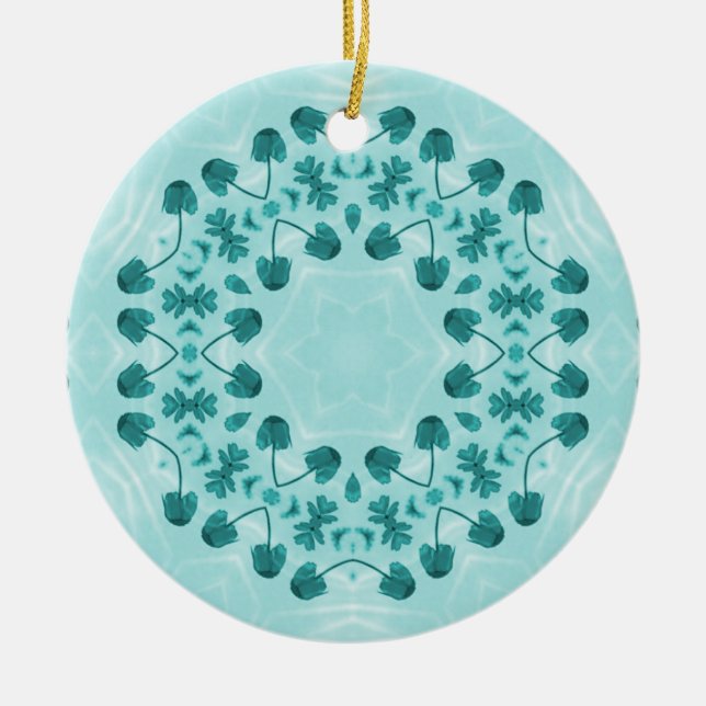 Blumenmuster, Aquamarin blau Keramik Ornament (Vorne)