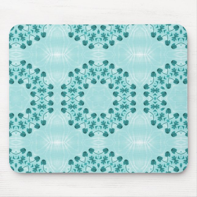 Blumenmuster, Aquamarin blau Mousepad (Vorne)