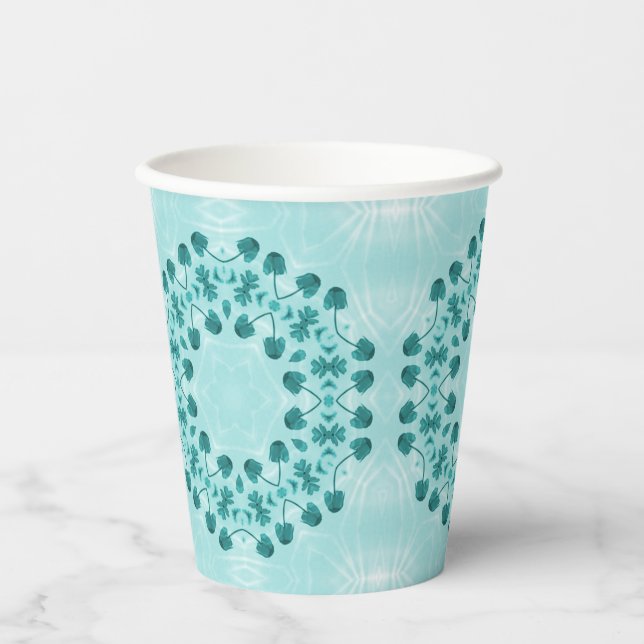 Blumenmuster, Aquamarin blau Pappbecher (Vorderseite)