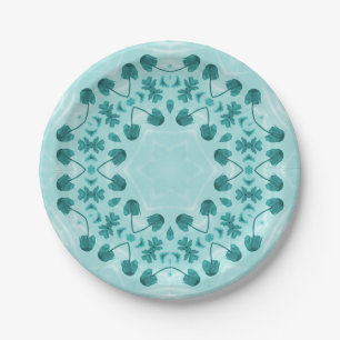 Blumenmuster, Aquamarin blau Pappteller