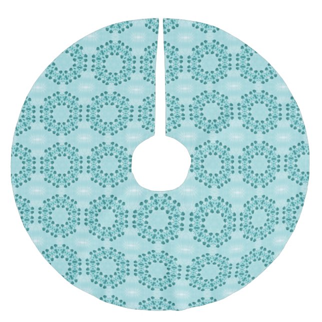 Blumenmuster, Aquamarin blau Polyester Weihnachtsbaumdecke (Vorderseite)