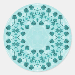Blumenmuster, Aquamarin blau Runder Aufkleber