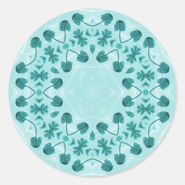 Blumenmuster, Aquamarin blau Runder Aufkleber (Vorderseite)