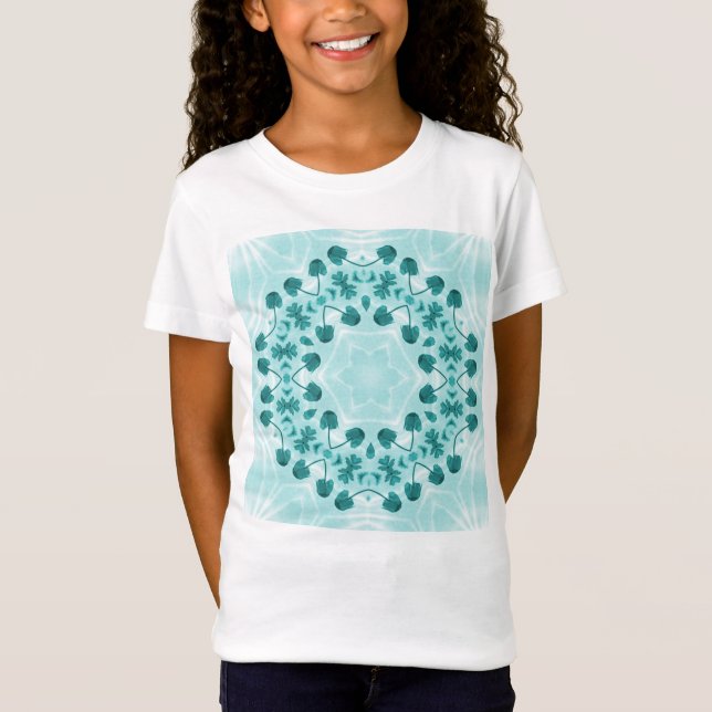 Blumenmuster, Aquamarin blau T-Shirt (Vorderseite)