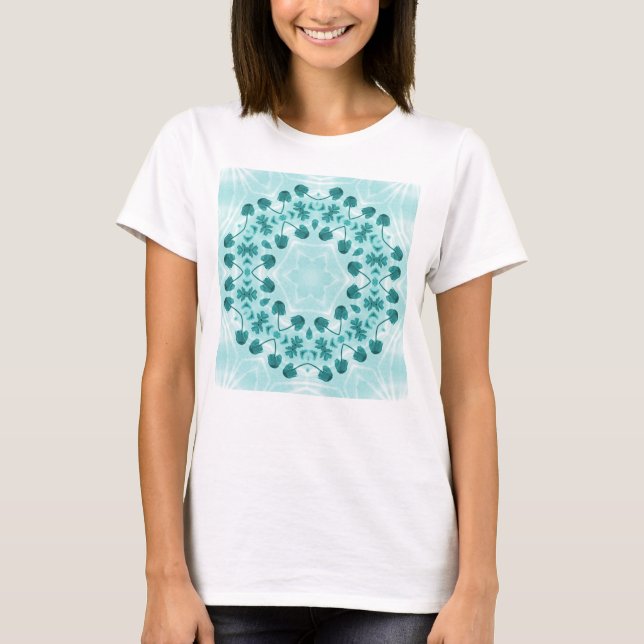 Blumenmuster, Aquamarin blau T-Shirt (Vorderseite)